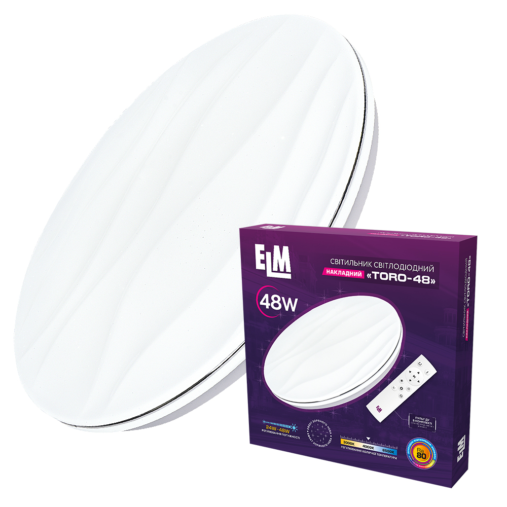 Світильник накладний з пультом ДК ELM Toro 48W 3000-6500К IP20